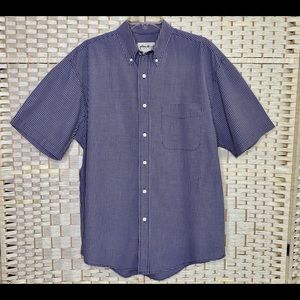Eddie Bauer Shirt Mens Med Blue Plaid Button up Short Sleeve 100% Cotton Casual